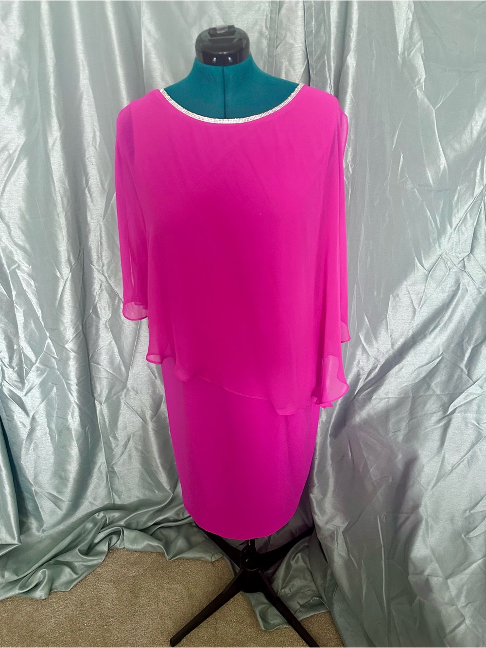MSK Women Bright Fuchsia Dress with Rhinestone Trim